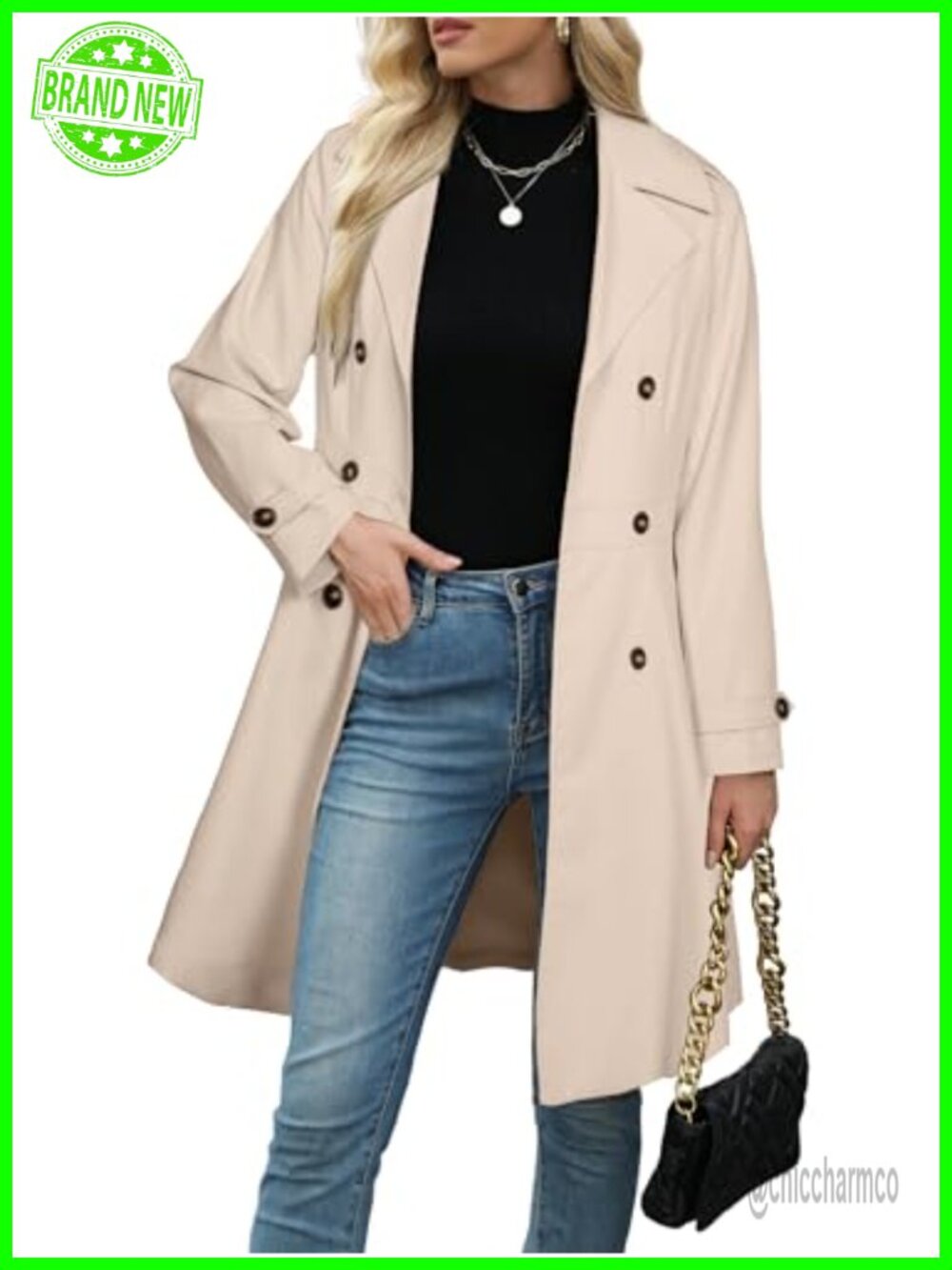 Women Trench Coat Double Breasted Long Dressy Windbreaker Overcoat